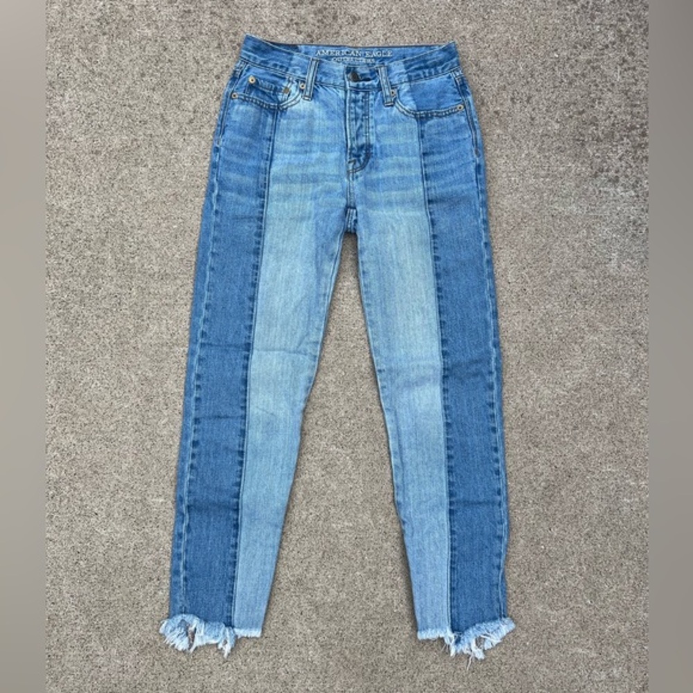 American‎ Eagle Women Size 00 Hi-Rise Straight Jeans Button Fly Boho Classic Fit